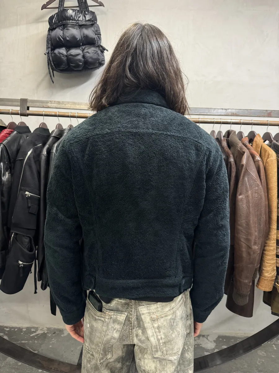 2000s Dolce & Gabbana Black Plush Fleece Trucker Jacket - Image 3