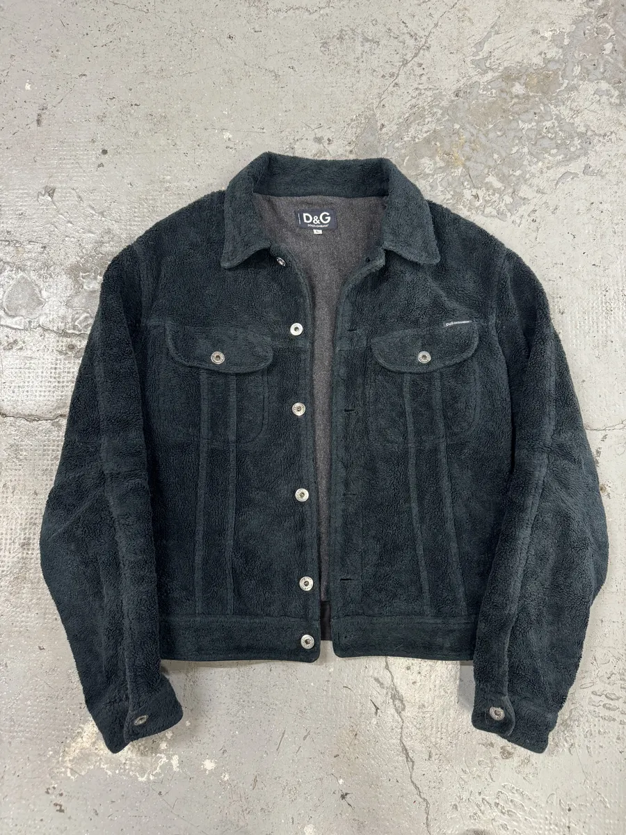 2000s Dolce & Gabbana Black Plush Fleece Trucker Jacket - Image 5