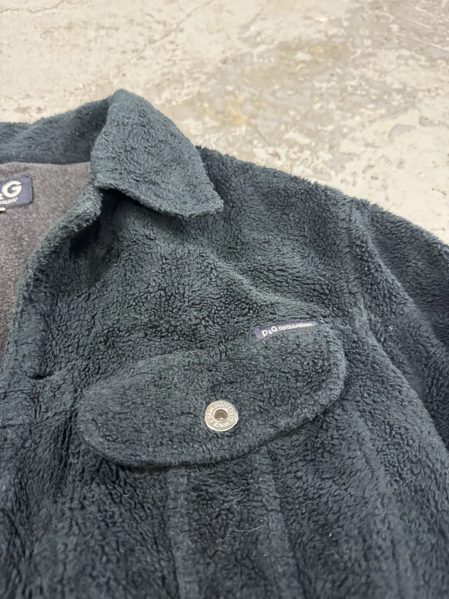 2000s Dolce & Gabbana Black Plush Fleece Trucker Jacket - Image 9