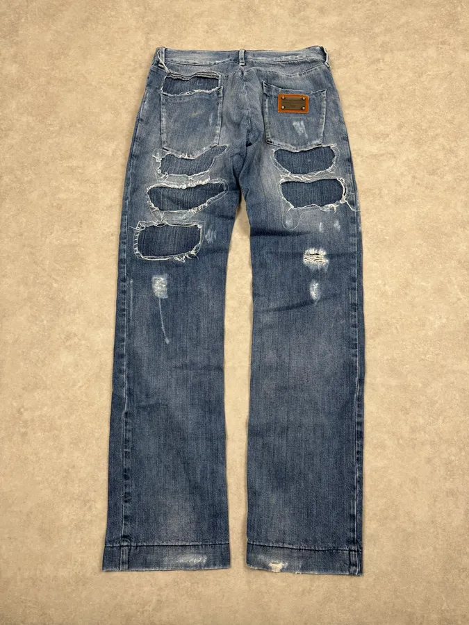 2000s Dolce & Gabbana Blue Destroyed Denim Jeans - Image 11