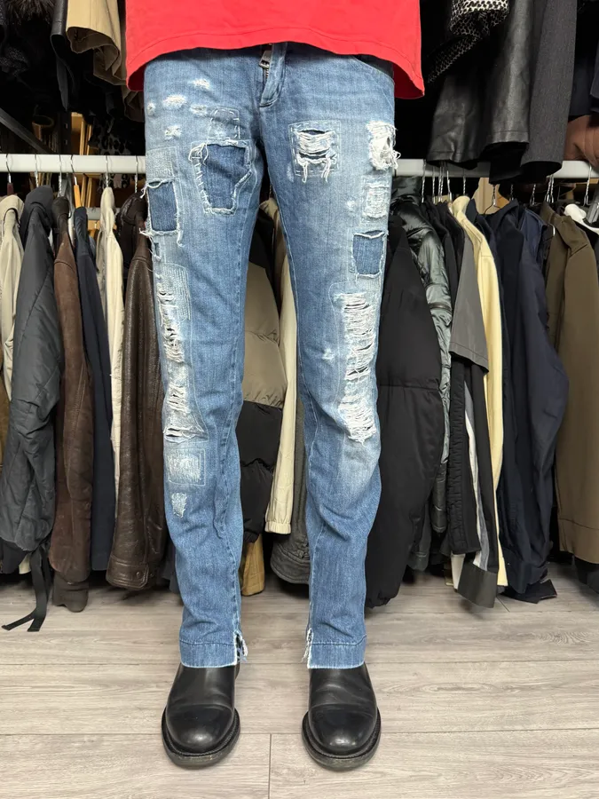 2000s Dolce & Gabbana Blue Destroyed Denim Jeans - Image 3