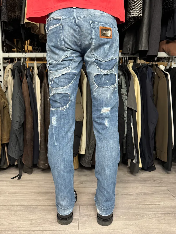 2000s Dolce & Gabbana Blue Destroyed Denim Jeans - Image 5