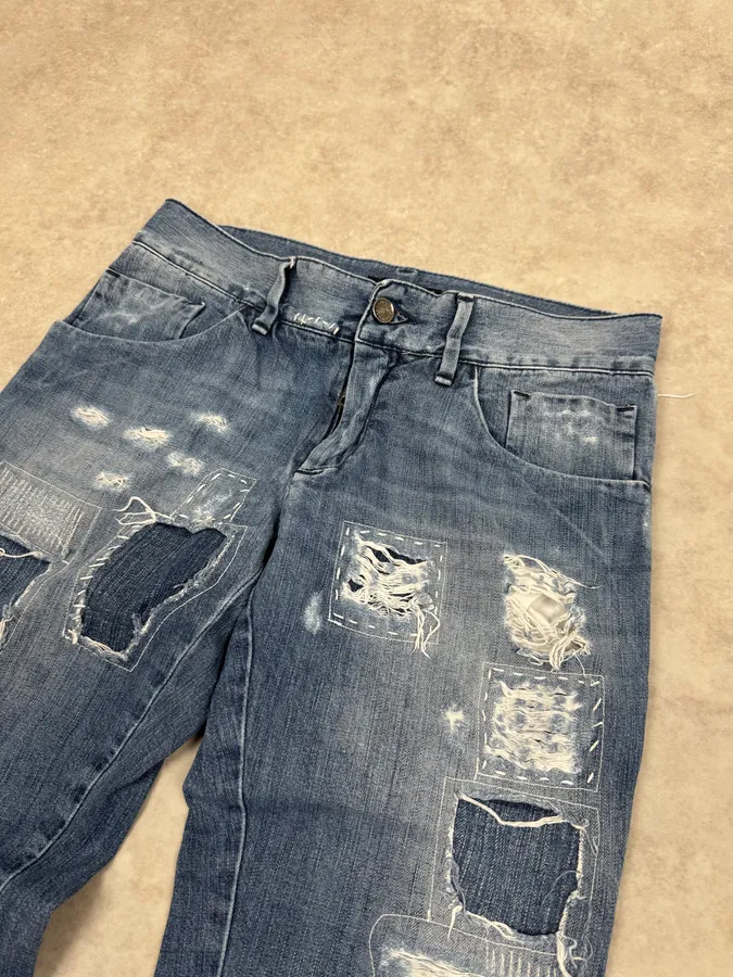 2000s Dolce & Gabbana Blue Destroyed Denim Jeans - Image 6