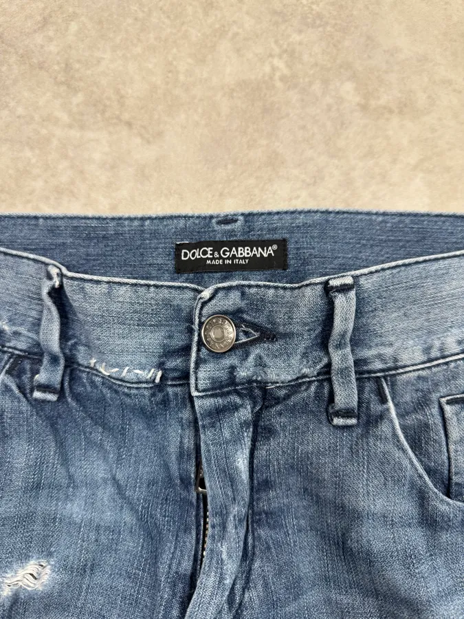 2000s Dolce & Gabbana Blue Destroyed Denim Jeans - Image 9