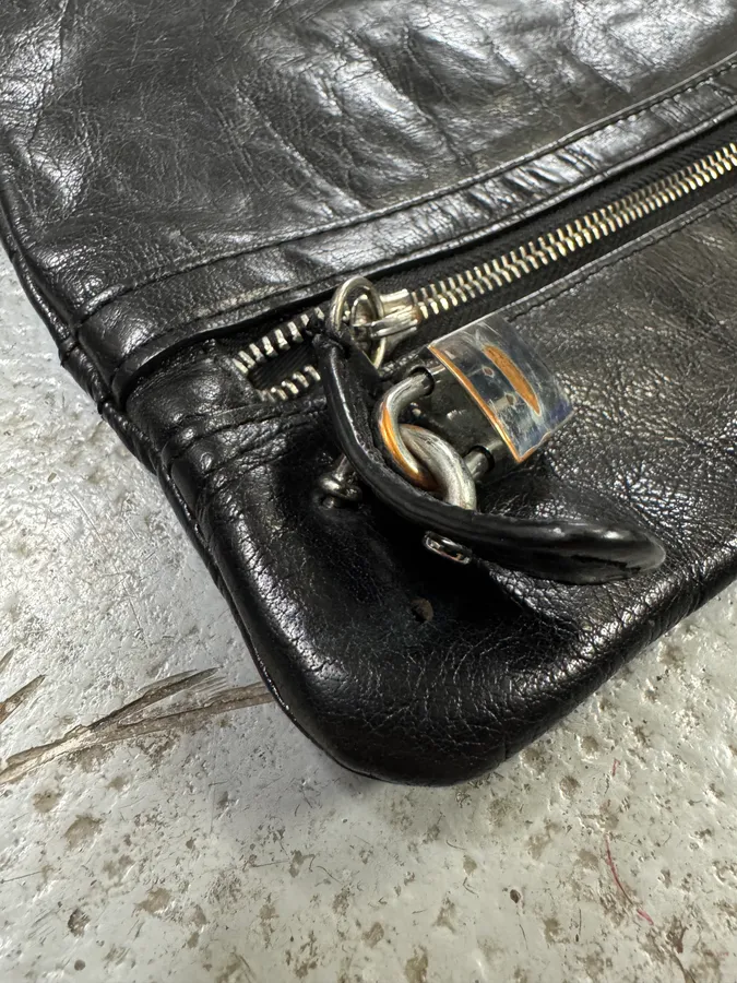 2000s Dolce & Gabbana Padlock Black Leather Shoulder Bag - Image 8