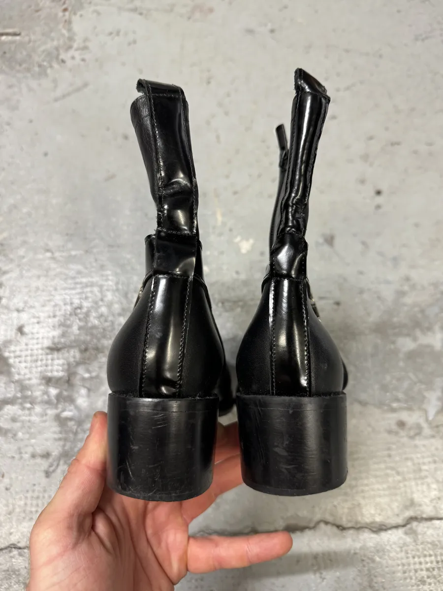 2000s Galliano Black Buckle Leather Boots - Image 10