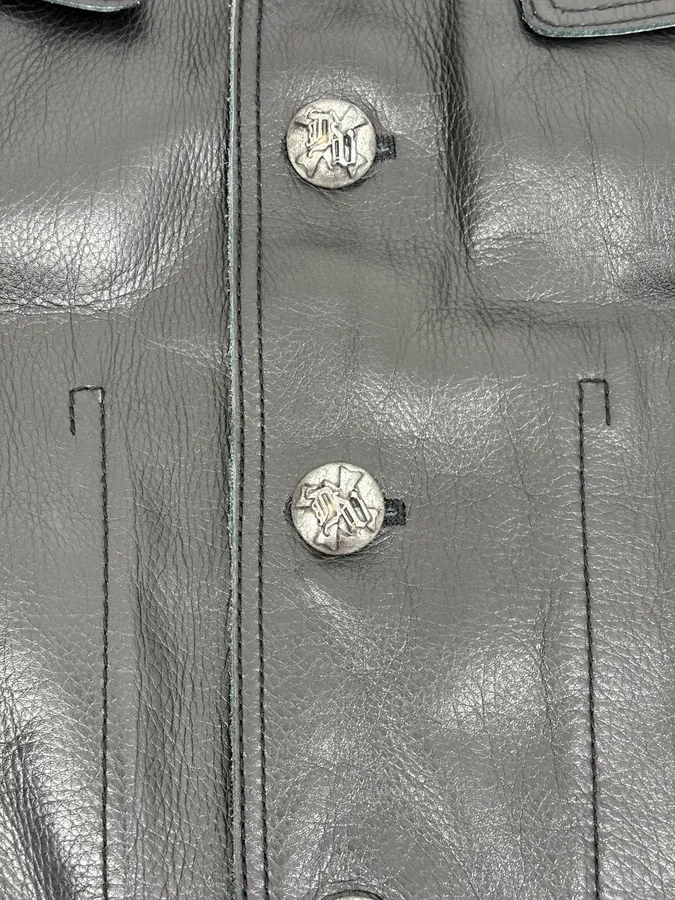 2000s Gianni Versace Pure Black Leather Embellished Trucker Jacket - Image 9