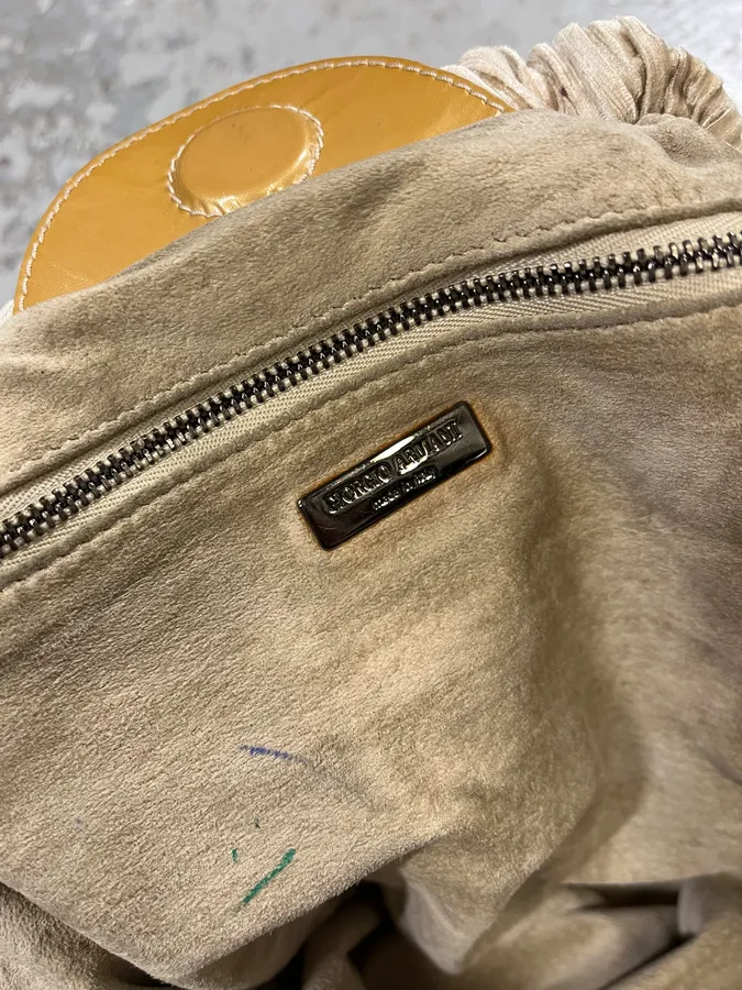 2000s Giorgio Armani Grey Plissed Hand Bag - Image 5