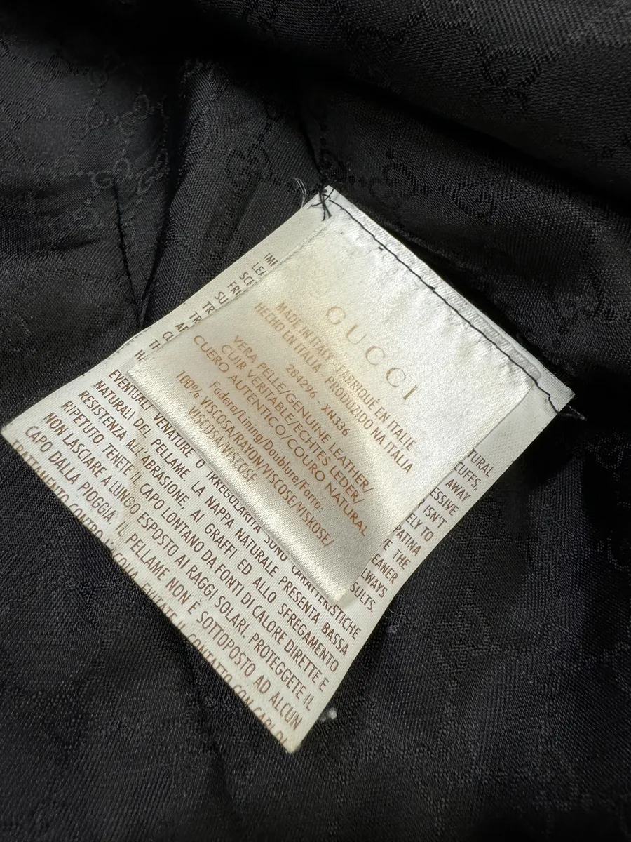 2000s Gucci Asymmetrical Black Leather Jacket - Image 10