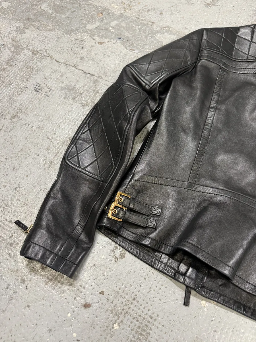 2000s Gucci Asymmetrical Black Leather Jacket - Image 12