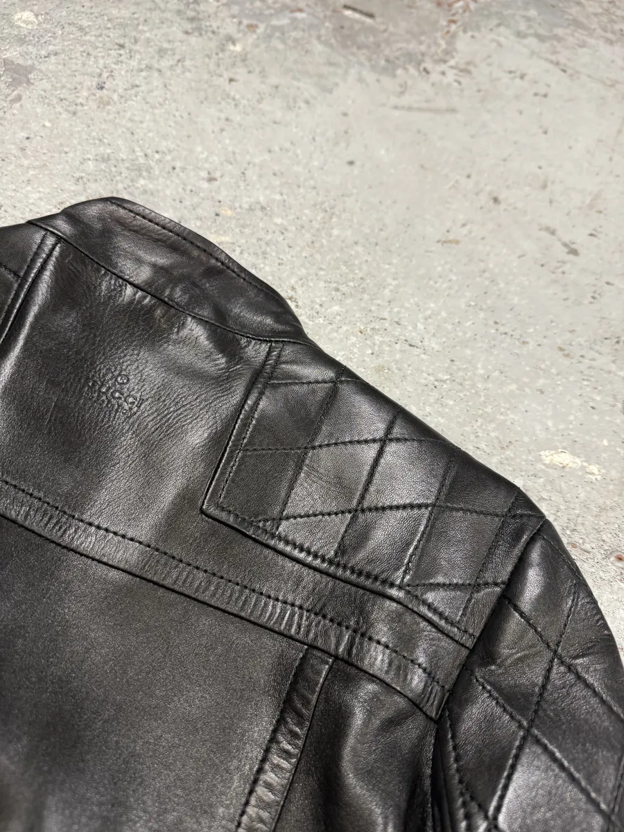 2000s Gucci Asymmetrical Black Leather Jacket - Image 13