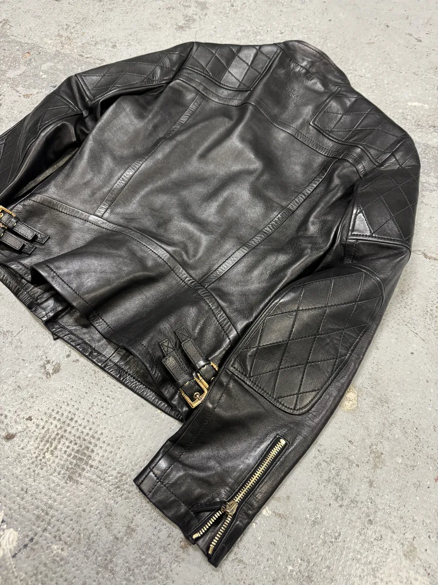 2000s Gucci Asymmetrical Black Leather Jacket - Image 5