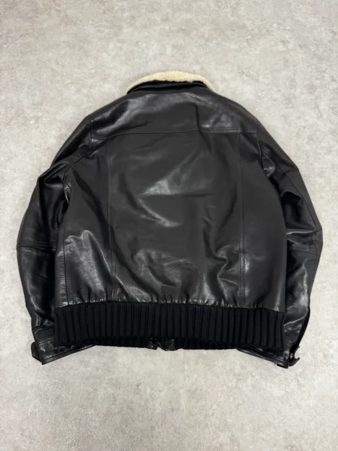 2000s Gucci Shearling Collat Black Leather Jacket - Image 4