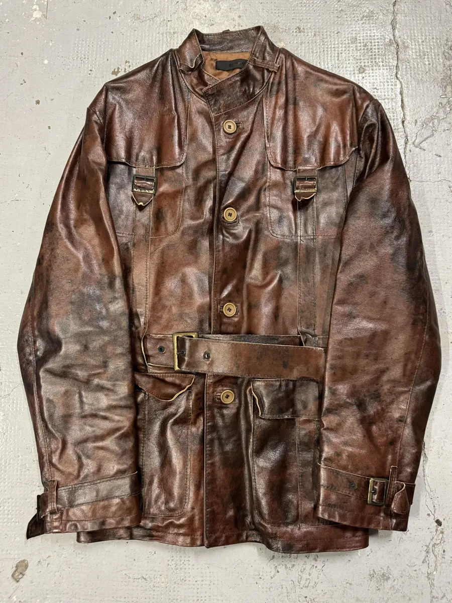2000s Imperial Obscur Brown Leather Straps Jacket - Image 3