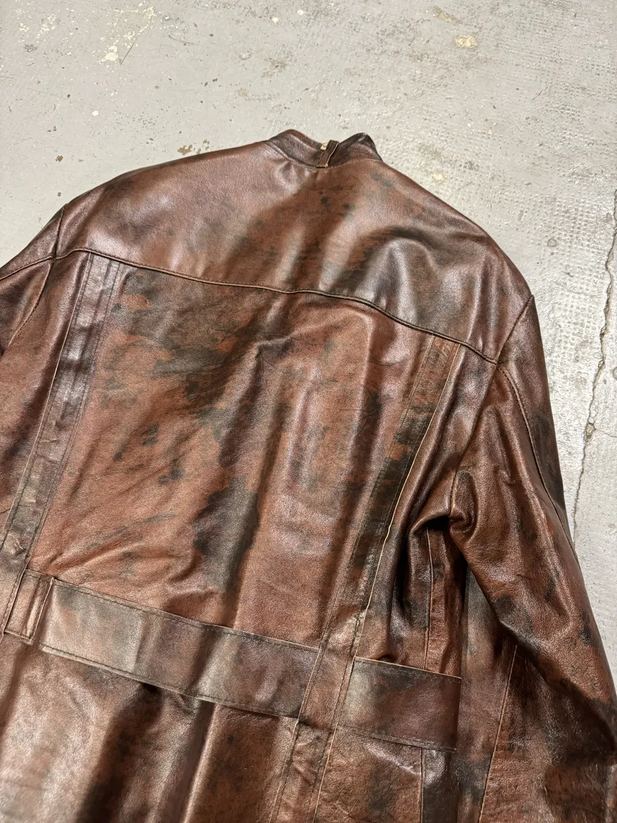 2000s Imperial Obscur Brown Leather Straps Jacket - Image 4