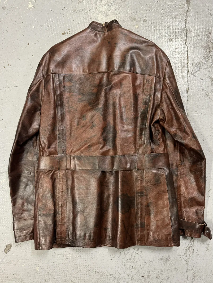 2000s Imperial Obscur Brown Leather Straps Jacket - Image 5