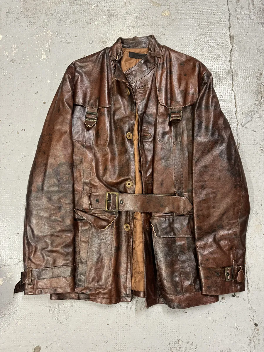 2000s Imperial Obscur Brown Leather Straps Jacket - Image 9