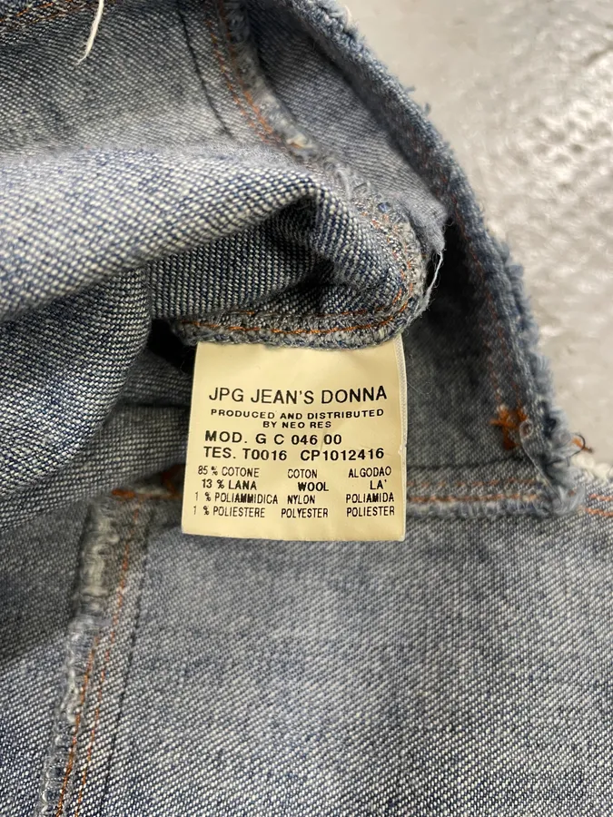 2000s Jean Paul Gaultier Asymmetrical Patchwork Wool Denim Jacket - Image 12