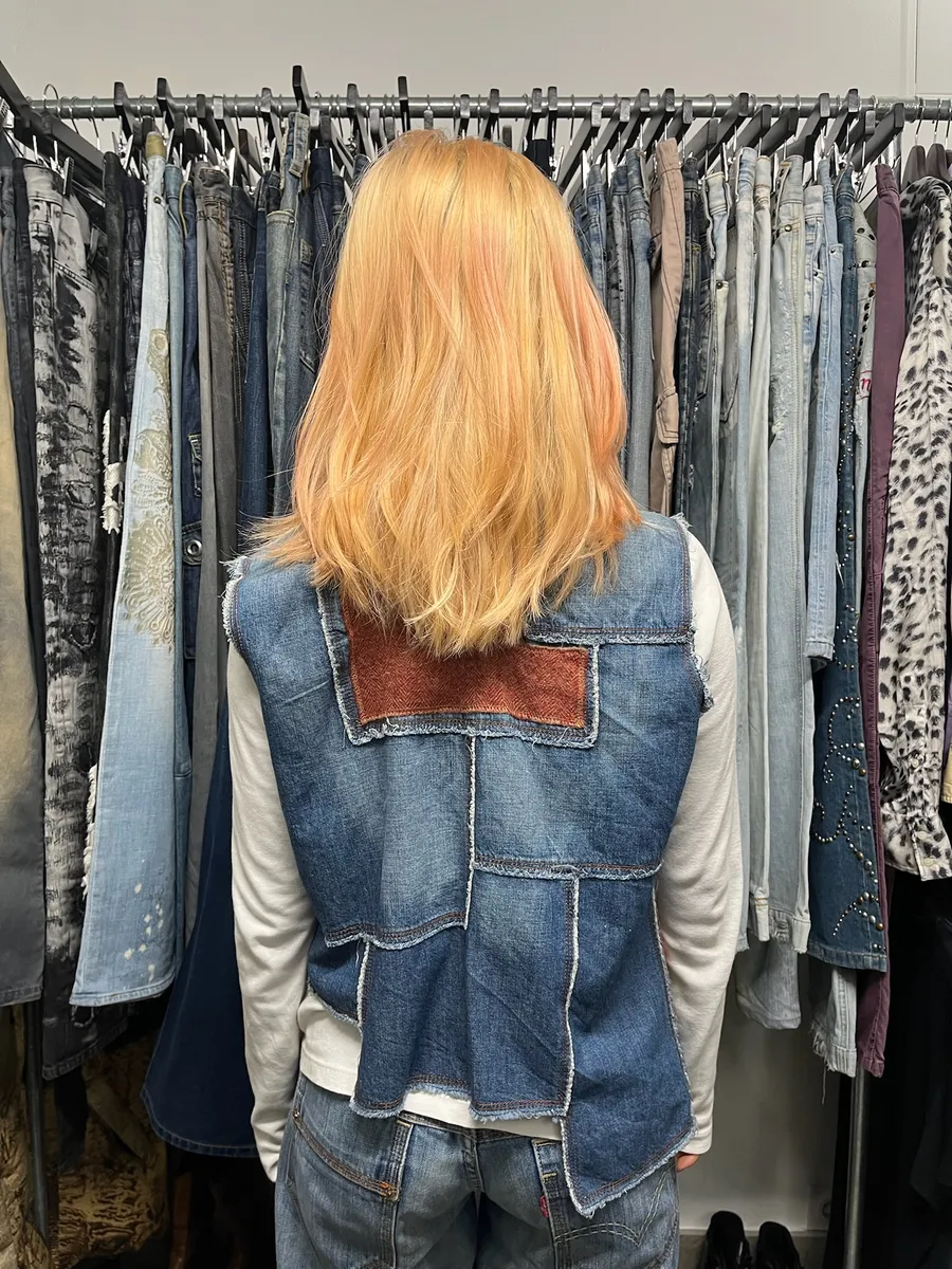 2000s Jean Paul Gaultier Asymmetrical Patchwork Wool Denim Jacket - Image 4