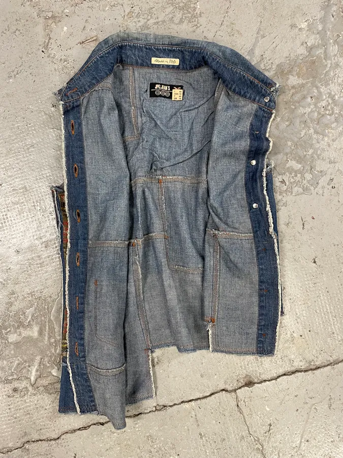 2000s Jean Paul Gaultier Asymmetrical Patchwork Wool Denim Jacket - Image 8