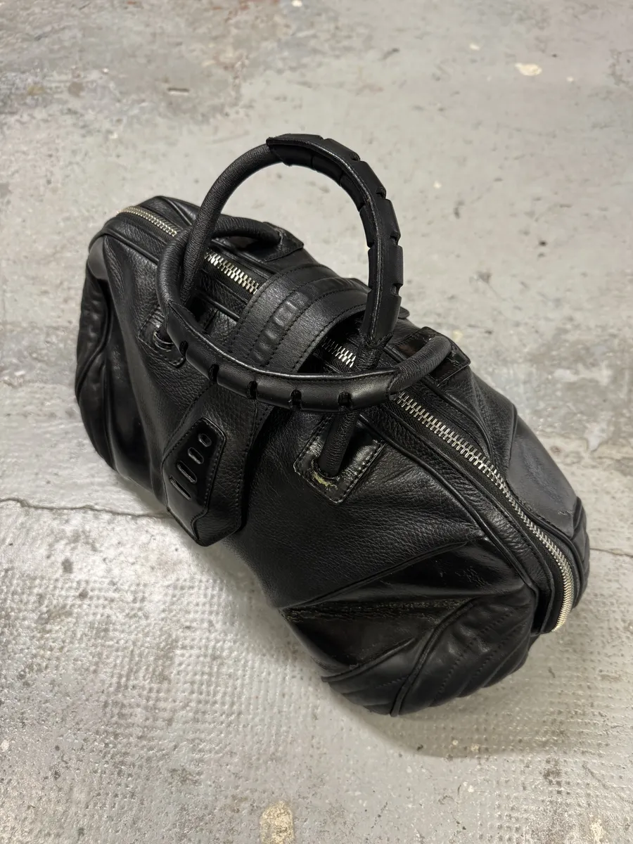2000s Jean Paul Gaultier Ballistic Black Reinforced Leather Handle Bag - Image 12