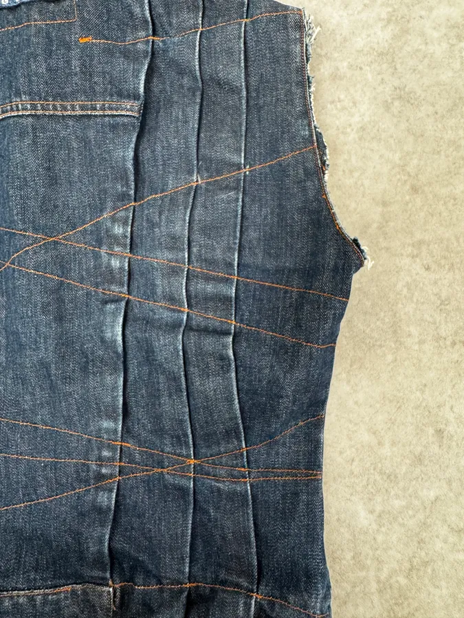 2000s Jean Paul Gaultier Blue Elastic Sleeveless Vest Denim Jacket - Image 10