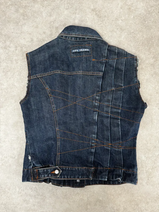 2000s Jean Paul Gaultier Blue Elastic Sleeveless Vest Denim Jacket - Image 4