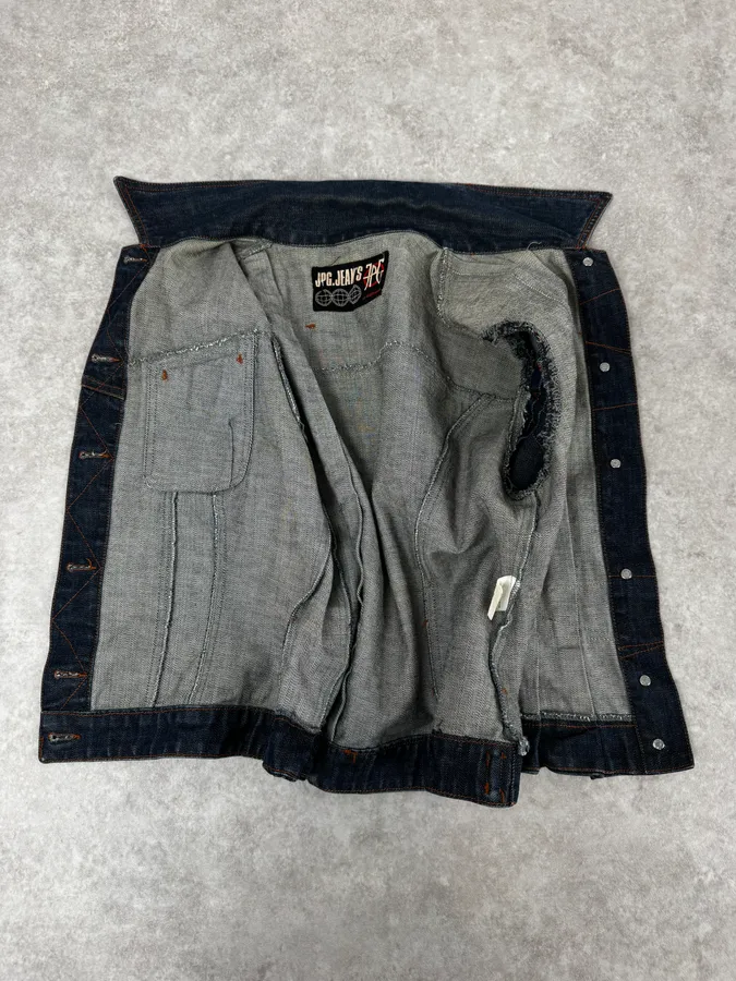 2000s Jean Paul Gaultier Blue Elastic Sleeveless Vest Denim Jacket - Image 7