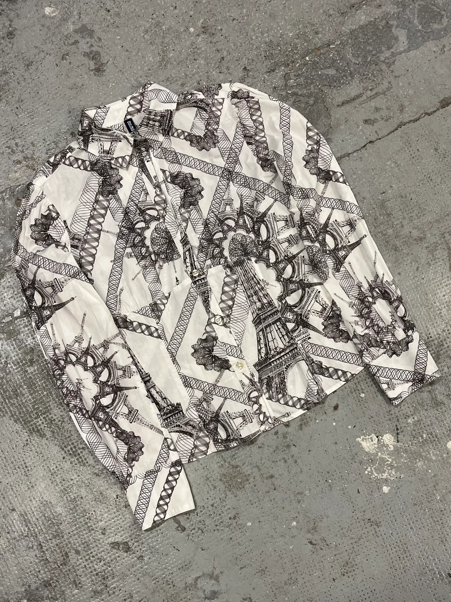 2000s Jean Paul Gaultier Parisian Eiffel Tower Graphic White Shirt - Image 4