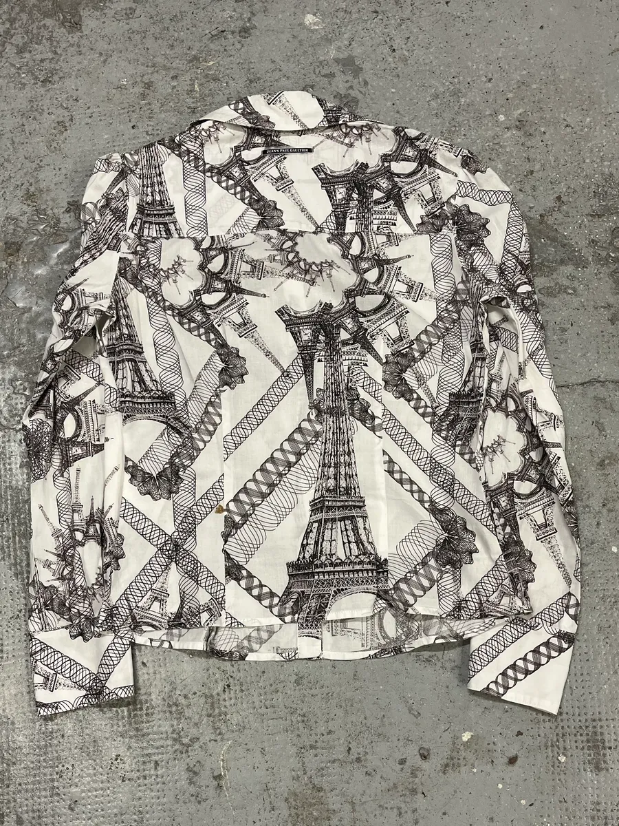 2000s Jean Paul Gaultier Parisian Eiffel Tower Graphic White Shirt - Image 5