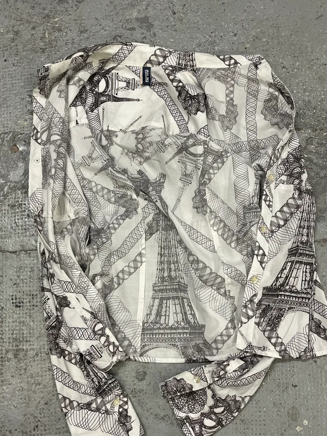 2000s Jean Paul Gaultier Parisian Eiffel Tower Graphic White Shirt - Image 7