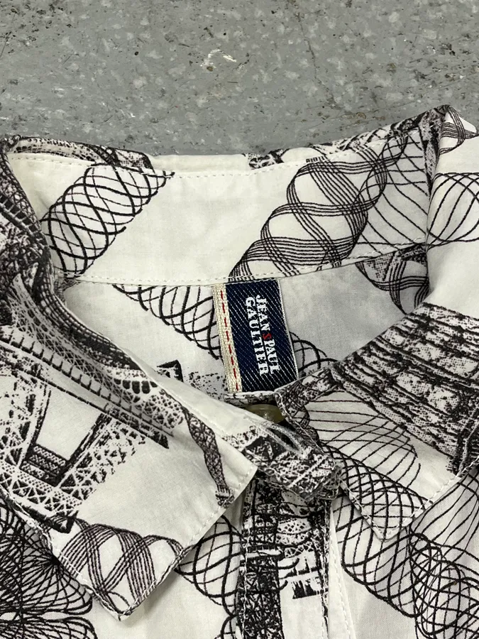 2000s Jean Paul Gaultier Parisian Eiffel Tower Graphic White Shirt - Image 8