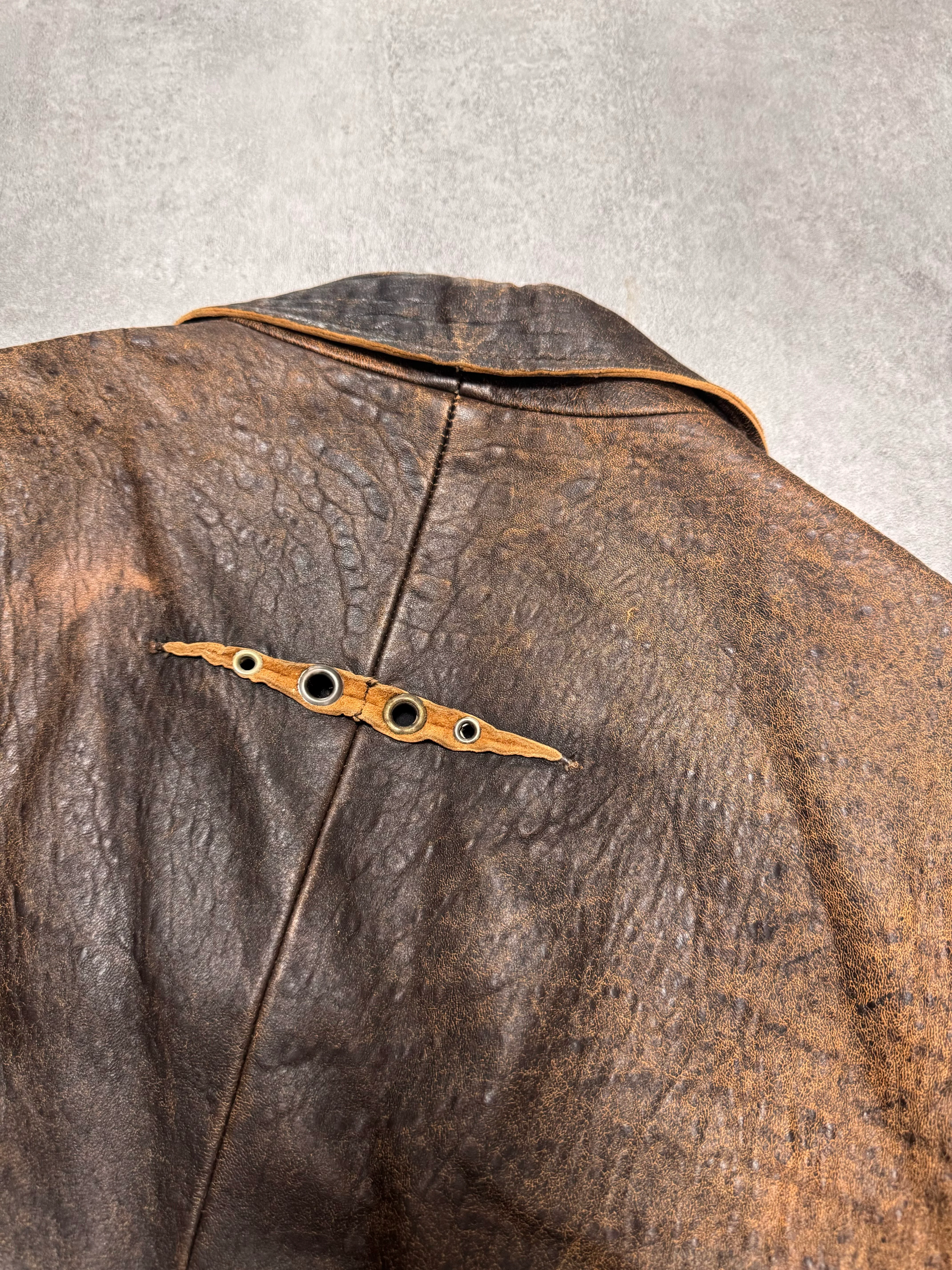 2000s Cavalli Raw Brown Leather Suit Jacket - Image 6