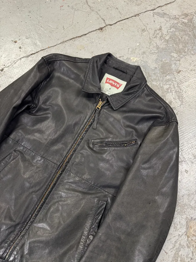 2000s Levi’s Black Leather Simple Jacket - Image 5
