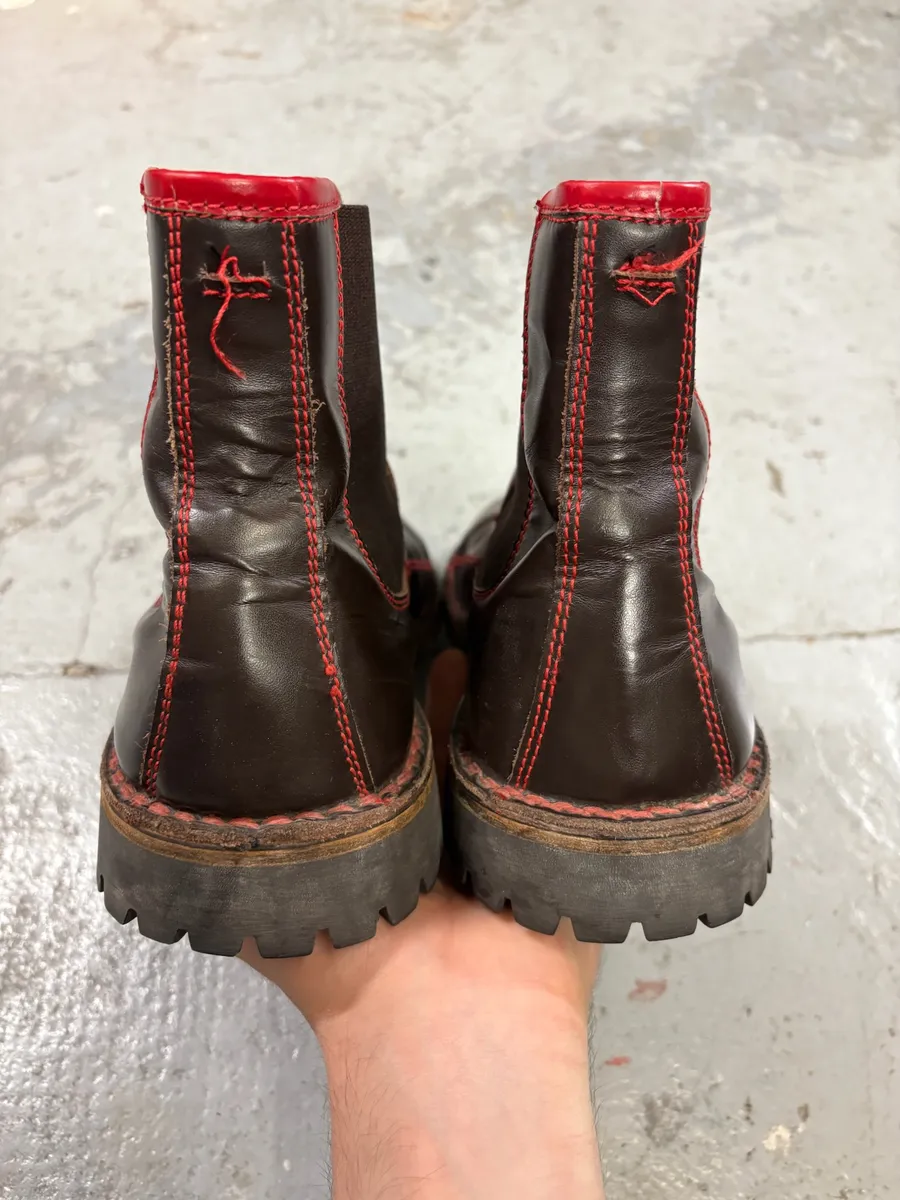 2000s MiuMiu Brown Red Seams Ankle Leather Boots - Image 6