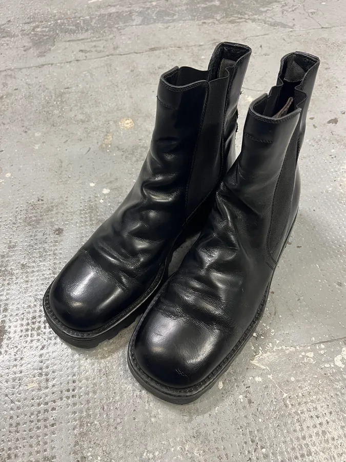 2000s Prada Black Pure Leather Ankle Boots - Image 4
