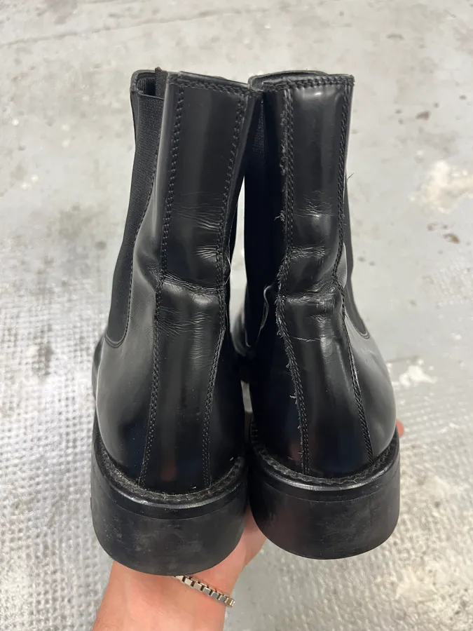 2000s Prada Black Pure Leather Ankle Boots - Image 7
