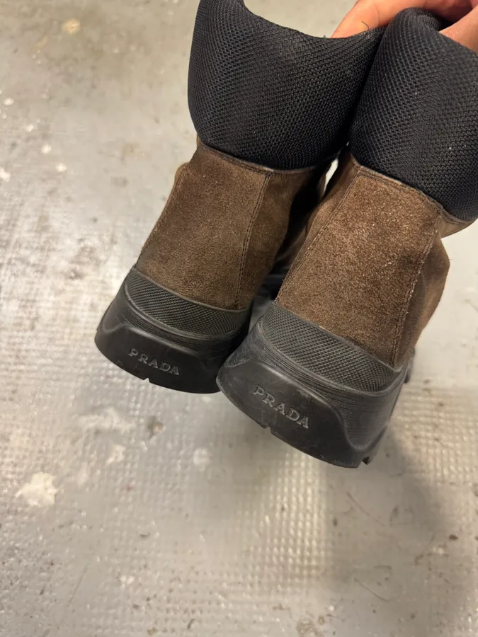2000s Prada Hiking Brown Suede Leather Boots - Image 5