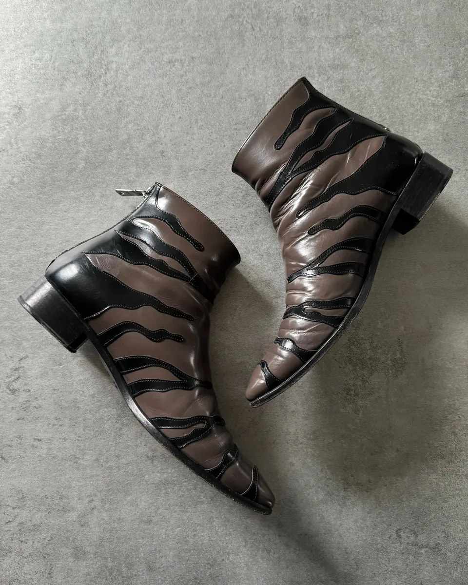 2000s Prada Zebra Brown Leather Boots - Image 3