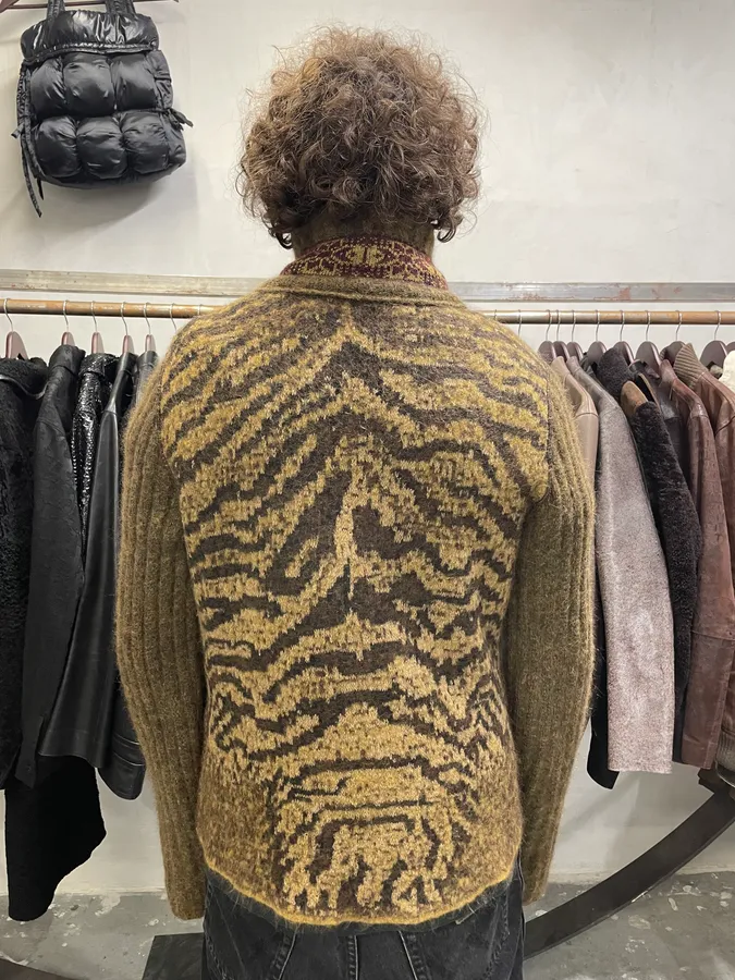 2000s Roberto Cavalli Brown Safari Zebra Wool Zip-up Cardigan - Image 3