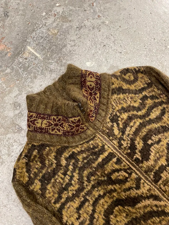 2000s Roberto Cavalli Brown Safari Zebra Wool Zip-up Cardigan - Image 5