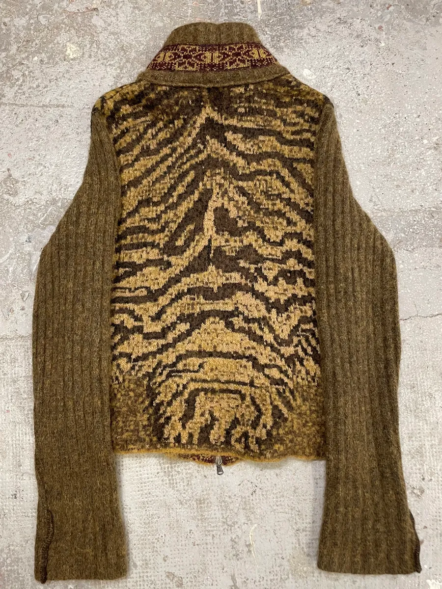 2000s Roberto Cavalli Brown Safari Zebra Wool Zip-up Cardigan - Image 6