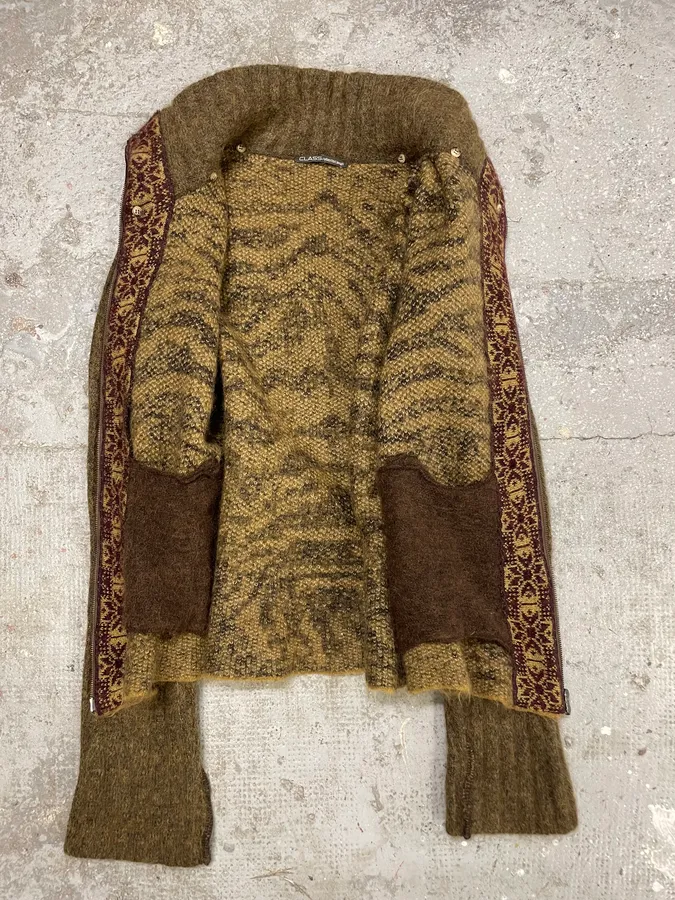 2000s Roberto Cavalli Brown Safari Zebra Wool Zip-up Cardigan - Image 7