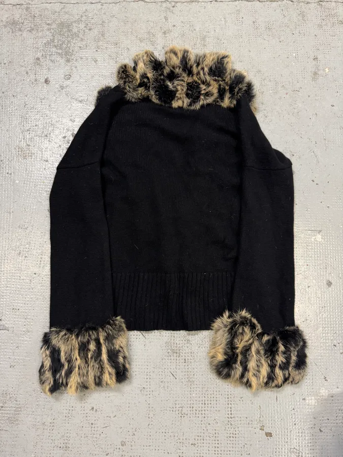 2000s Roberto Cavalli Fur Black Wool Cardigan - Image 4