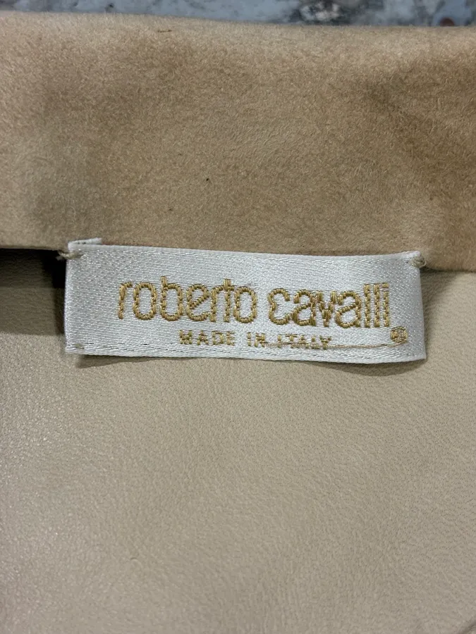 2000s Roberto Cavalli Patchwork Leaves Beige Leather Jacket - Image 7