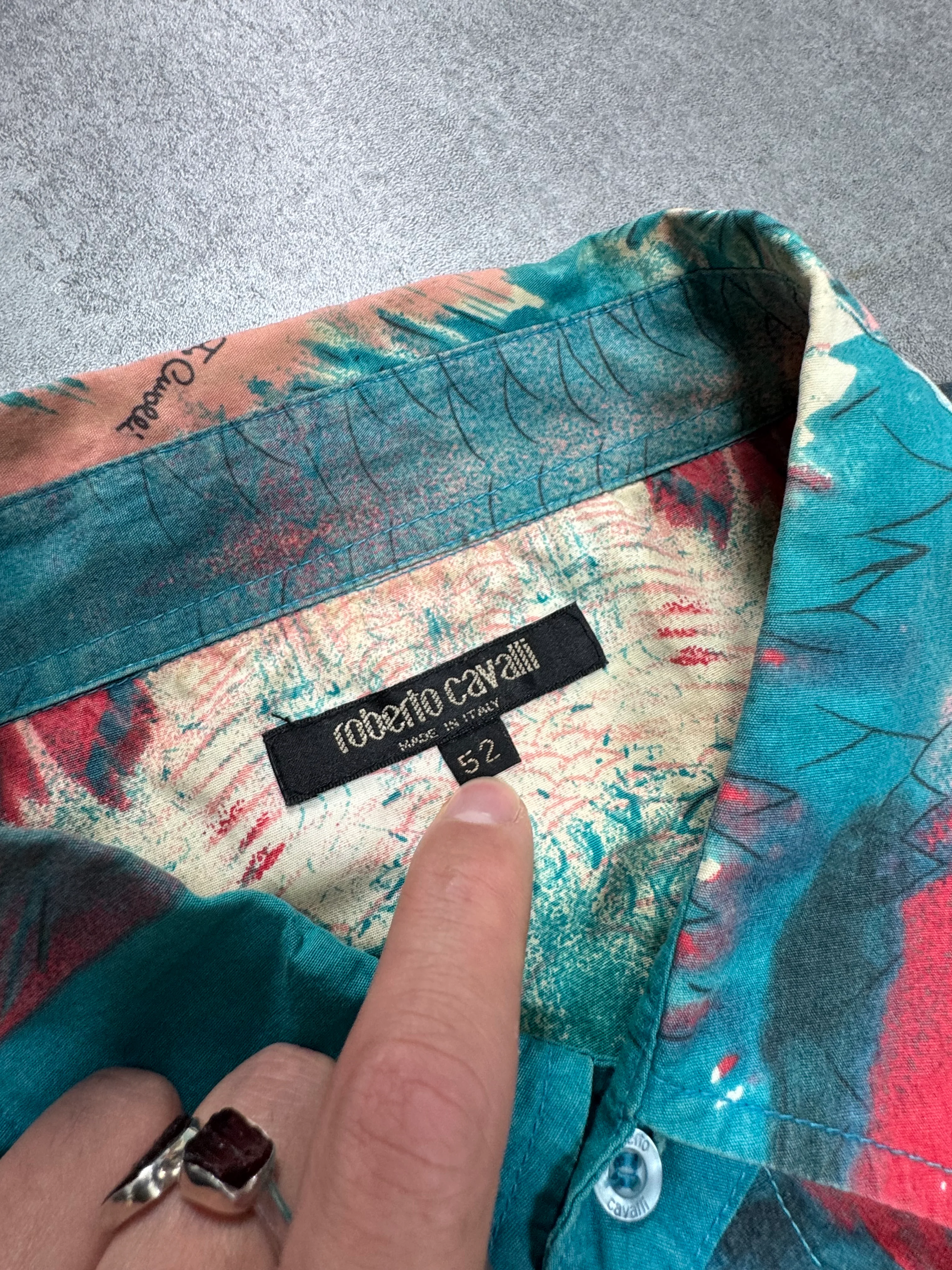 2000s Roberto Cavalli Volcano Aqua Blue Shirt - Image 3