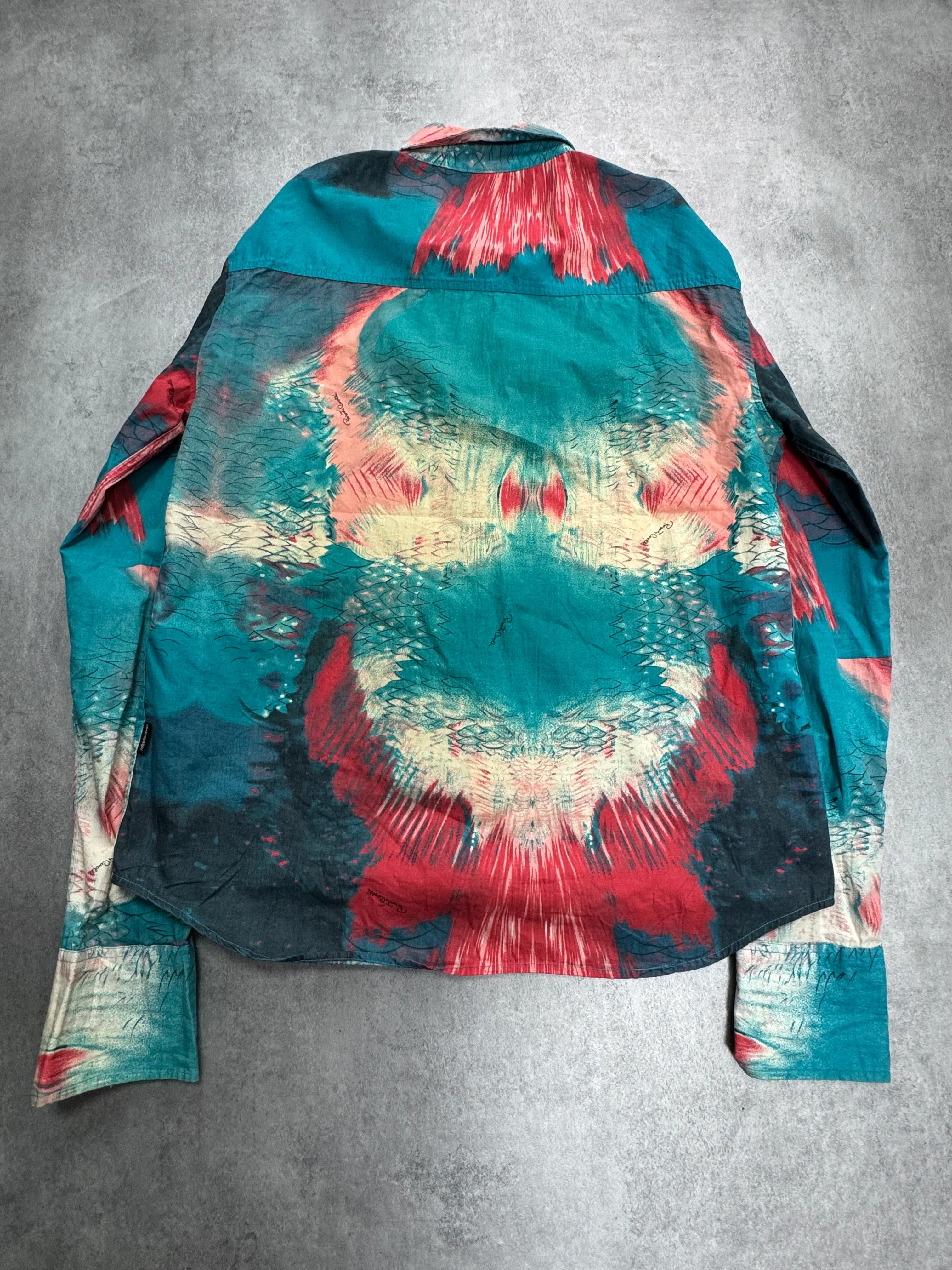2000s Roberto Cavalli Volcano Aqua Blue Shirt - Image 4