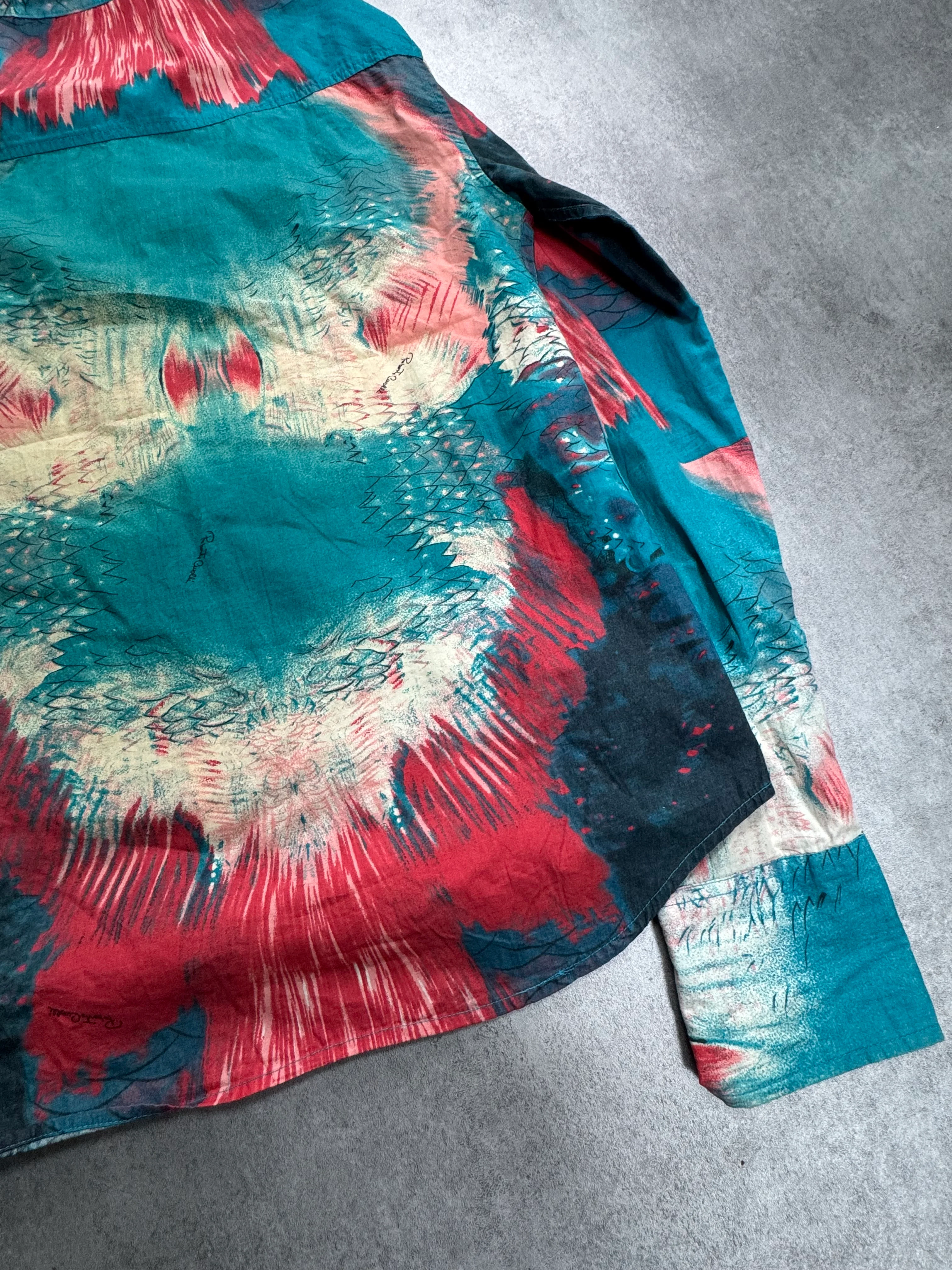 2000s Roberto Cavalli Volcano Aqua Blue Shirt - Image 5