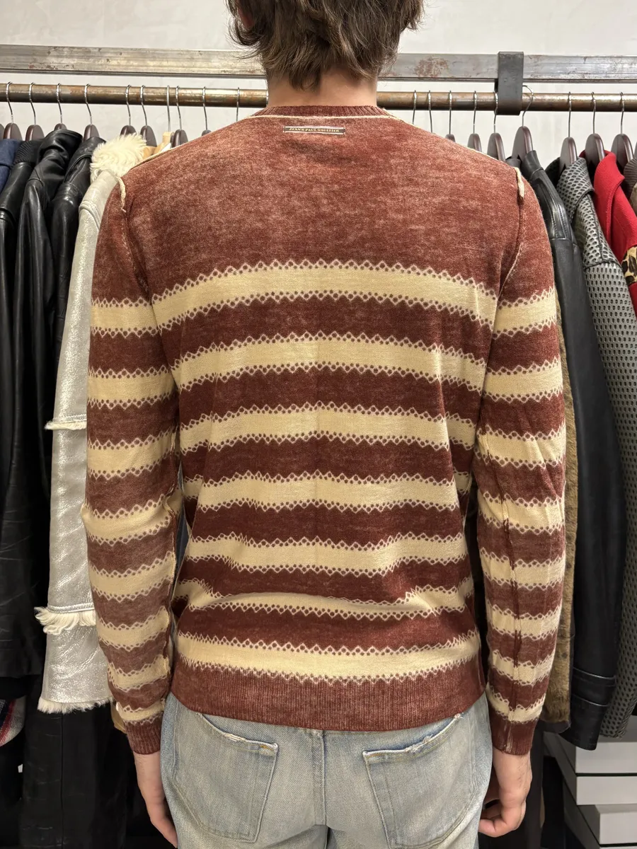 2010s Jean Paul Gaultier Red & White Wool Striped Sweater - Image 3