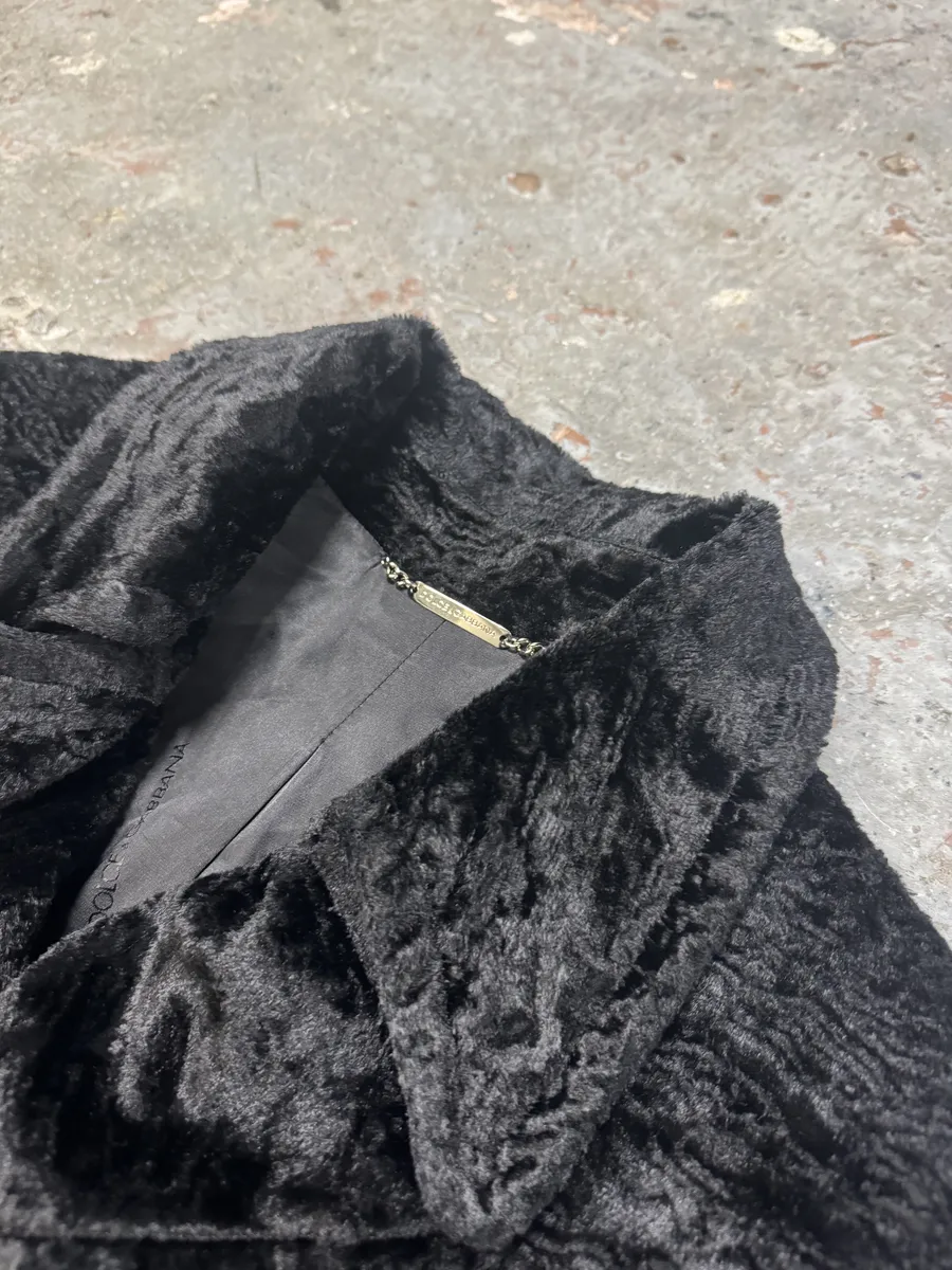 AW1998 Dolce & Gabbana Fur Effect Relief Black Long Jacket - Image 12